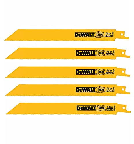 DEWALT Reciprocating Saw Blades, Straight Back, 8-Inch, 14 TPI, 5-Pack (DW4809)
