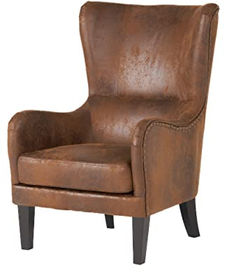 Christopher Knight Home Lorenzo Fabric Studded Club Chair, Brown 36D x 26.75W x 41.5H in