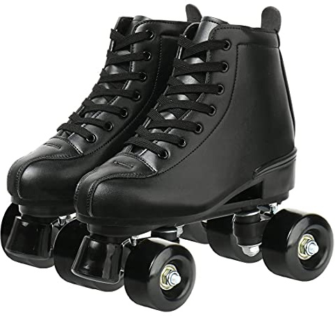 XUDREZ Pattini a rotelle classici High-Top a doppia fila in pelle per uomo e donna (ruota nera nera, 8)
