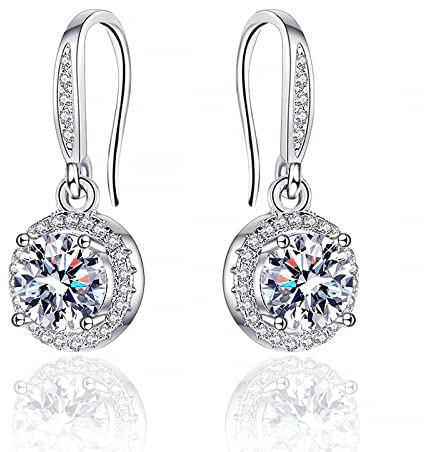 Silver Earrings for Women Sterling Silver Dangle Earrings with Cubic Zirconia Drop Earring Girls Hypoallergenic Dangle Hoops Earing Dangly Earing Presents for Mum Wife