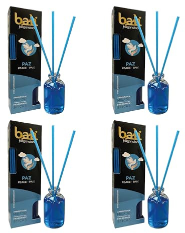 Pack de 4 Bali fragancias Ambientador Mikado PAZ Difusor con varillas de ratán para tu salón, comedor o cualquier estancia de tu hogar, fragancias seleccionadas, Aromaterapia, Perfumado (30 ml)
