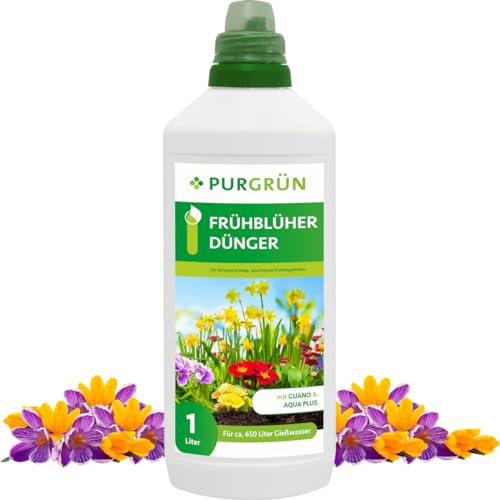 Purgrün® Frühblüher-Dünger 1 Liter – Für leuchtende Frühlingsblüten – Premium-Flüssigdünger mit Spurennährstoffen – Stärkt die Widerstandskraft – Ergiebiges Konzentrat für ca 400 Liter Gießwasser