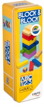 Cayro - Coffret Métal Block & Block - Jeu D'Adresse, D'Impulsion Ferme Et De Décision - Structure Colorée - Empiler des Blocs - + 2 Joueurs