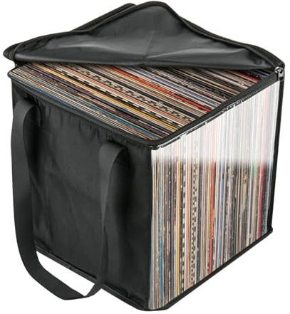 1/2 vinylskivväska – hopfällbar albumförvaringslåda, Lp förvaringsväska | för vinylskivor album organiseringsväska, vinylskivhållare för resesamling 29,8 x 30,5 x 32,5 cm, 1 st-svart,