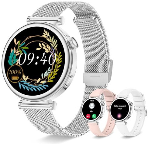 Montre Connectée Femme avec Appel Bluetooth, Smartwatch Ronde 1,27 41mm pour Petit Poignet, 3 Bracelet, 100 Modes Sport Suivi Sommeil Fréquence Cardiaque Podomètre, Compatible Android iOS (Argent)