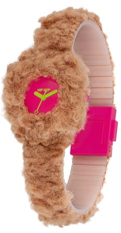 HIP HOP, Collezione Lab Teddy Hug, Orologio Donna con Cinturino in Silicone e Morbida Pelliccia Ecologica, Cassa 32 mm, Resistente all'Acqua, Quadrante e Sfere Neon
