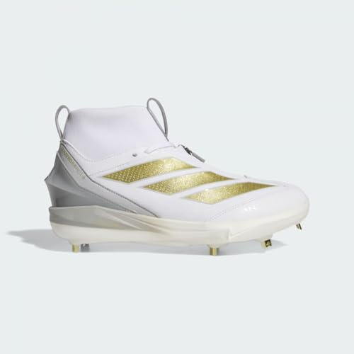 adidas Men's Adizero Impact+ 2.0 Mid Top Baseball Cleats Sneaker, White/Gold Metallic/Gold Metallic, 10.5 UK
