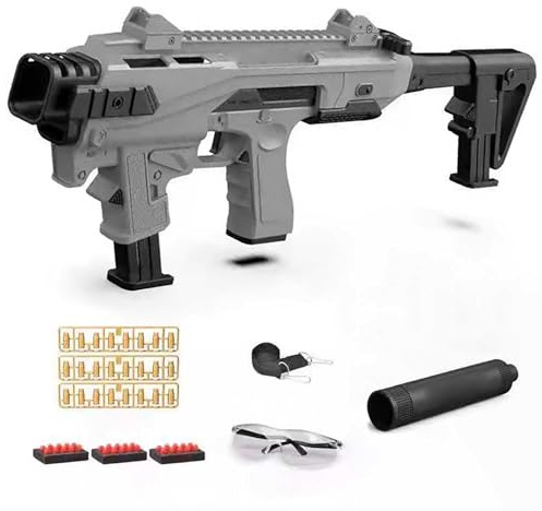 HNSYPX Pistola de juguete, alcance de 8 a 10 m, juguete de pistolas blandas + 20 bolas suaves + revista experiencia real repetible, armas de juguete seguras y protegidas portátiles