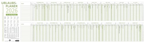 Zettler Urlaubsplaner 16 Mon Blauer Engel 2026 – Wandkalender 100 × 30 cm, 16 Monate auf 1 Seite (Dez. Vorjahr – März Folgejahr), für 25 Mitarbeiter, Recyclingpapier, Wochenzählung, Ferientermine, FSC