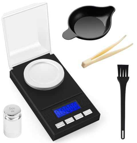Digital Milligram Scale 0.001g/50g - High Precision Mini Gram Scale, Portable Micro Scales with Display, Tweezer+Calibration Weight+Small Brush+Weighing Pan+Battery for Powder Medicine Jewelry Gem