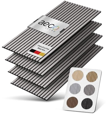 Aeco Sound® Akustikpaneele Holz – 4er-Set | 120x60cm | Echtholz Birne & Akustikfilz Schwarz – 3D Wandpaneele für Schalldämmung & Wandverkleidung Innen