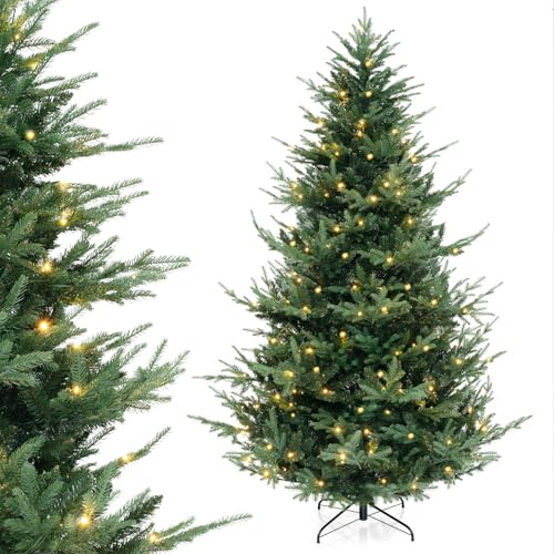 COSTWAY Albero di Natale Artificiale 135/180/210/240 CM, Albero di Natale con 160/240/340/450 Luci LED Bianche Calde, 442/778/1090/1480 Punte di Rami e Foglie Miste in PE & PVC (240 CM)