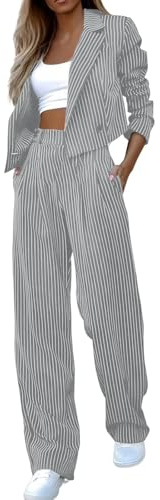 Richymfa Costume pour femme élégant 2 pièces de cérémonie avec pantalon pour femme de couleur unie formelle Blazer avec bouton avec pantalon élégant pour le printemps et l'été, gris, S