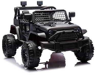 FINOOS Kinder Elektroauto 12V Kinderauto mit 2,4 GHz Fernbedienung, 2 Motor, Kinderfahrzeug mit Hupe, LED, Musik, Sanftstart, für 1-4 Jahre (Schwarz)