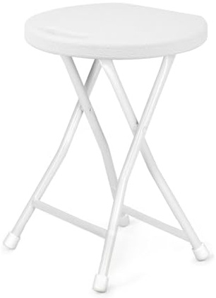 Creperture Klapphocker mit Tragegriff, Tragbarer Klappbarer 150 kg Tragkraft Faltbarer Hocker mit rutschfeste Füße für Innen- und Außenbereich, Garten,33 cm L x 29,2 cm B x 46 cm H,Weiß
