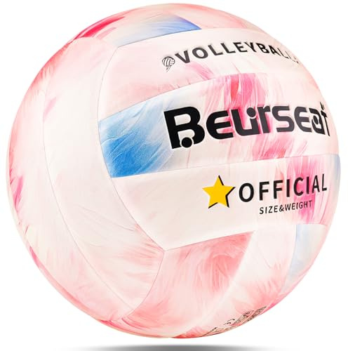 Beurseaf Volleyball Beachvolleyball Größe 5 - Für den Outdoor & Indoor Bereich (Rosa mit Aufdruck)
