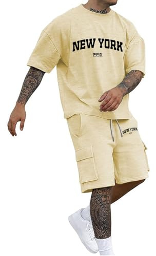 Genérico Trajes Elegantes para Hombre para Ropa Casual Diseño de Ropa de Trabajo Versátil con Bolsillos para Salidas de Verano Perfecto para Fiesta o Fin de Fin, Amarillo claro, M