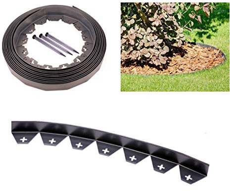 Zielona Aleja Black Flexible Plastic Garden Edging, Compact Style, 10m with 50 Pegs/Anchors