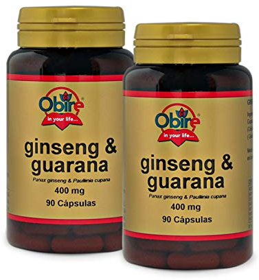 Obire | Ginseng + Guaraná 400 mg | Pack 2 Unidades | 90 Cápsulas | Ayuda a Aumentar el Rendimiento Físico y Mental | Ayuda a Reducir la Fatiga | Vitalidad | Ideal para Estudiantes y Deportistas