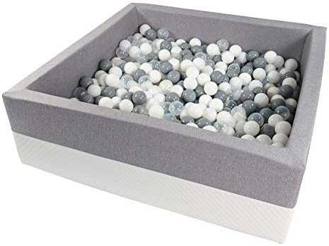 Rainbow Kids - XXL Luxus Bällebad Bällepool Bällebecken Spielbälle Kugelbad Bällchenbad Spielbecken Ball (120x120x40 mit 500 Bällen, Hellgrau-Weiss)