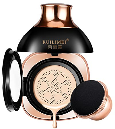 GL-Turelifes Mushroom Head Air Cushion Foundation, BB Cream Oil Control Cushion Set, CC Cream Moisturizing Correaler Perméable à l'air Natural Brightening Flawless Makeup (Couleur naturelle)