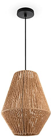 Paco Home Hängelampe Bambus Wohnzimmer Pendelleuchte Rattan Esstisch Esszimmer Lampe E27 Hängeleuchte Papier Boho, Farbe:Natur (Ø30cm), Leuchtenart___Farbe:Pendelleuchte - Schwarz