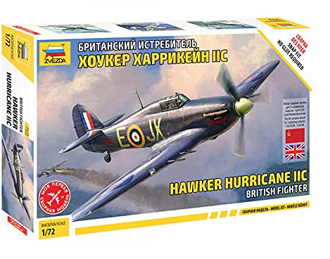 Zvezda 530007322 1:72 Hawker Hurricane Mk II C - Modellbausatz,Plastikbausatz, Bausatz zum Zusammenbauen, detaillierte Nachbildung, Mehrfarbig