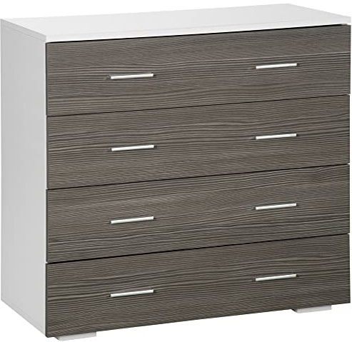 HOMCOM Cassettiera Camera da Letto, Comò Camera da Letto con 4 Cassetti con Maniglie in Alluminio e Struttura in Legno, per Soggiorno e Sala da Pranzo, 76x35x72cm, Bianco e Grigio