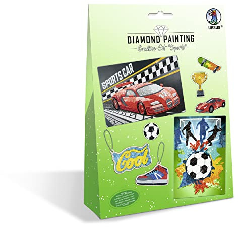 Ursus 43510003 – Diamond Painting Creative Set Sports, pysselset för barn för kreativ utformning av bilder, hängen och klistermärken med diamanter