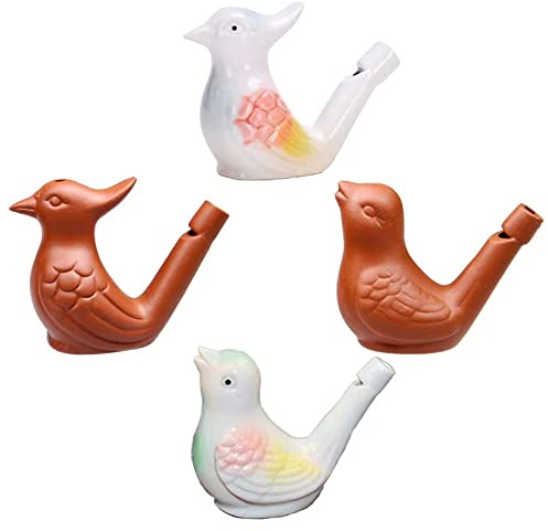 4 silbatos para pájaros – Cerámica hecha a mano, rellenable con agua, pipa de cerámica con sonido de canto claro de pájaros, adecuado para decoración del hogar, juegos al aire libre