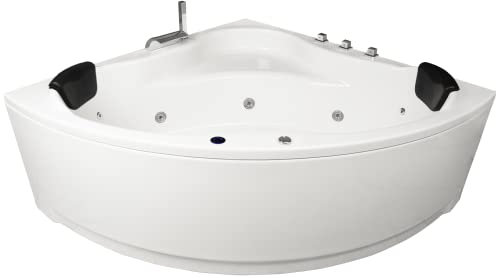 Basera® Basic Indoor Eck-Whirlpool Badewanne Malai 150 x 150 cm mit 13 Massagedüsen, Wasserfall, LED-Ambiente