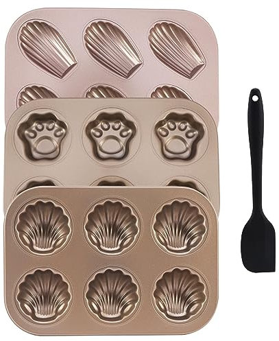 Jaeskeclip 4pcs Madeline Pans,Madeleines Mold,Heart Cake Pan Cookies Trays For Oven Baking With 3pcs Cake Pan In Different Shapes And 1pc Scraper