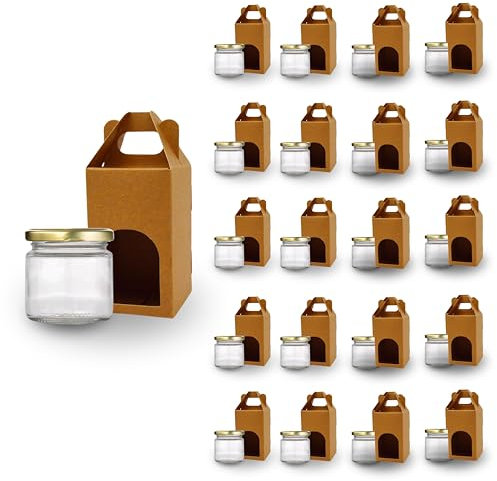Espirito Rebelde 20 tarros de vidrio vacíos de 100 ml con tapas y 20 tarros de cartón para 1 frasco de mermelada Incluyen tapa dorada de rosca para mermelada, conservas, miel
