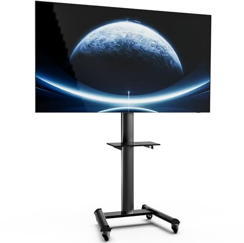XTRARM Proton 500 Supporto TV mobile con ripiano, prese di corrente, porte USB, altezza 211 cm, formato verticale orizzontale 32-75 pollici, 40 kg nero
