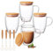 Ulrikco ﻿ 4 Pack 12oz Double Walled Glass Coffee Mugs with Bamboo Lid/Spoon, Espresso Mug Cups with Handle, Cappuccino Latte Glass Cups, Borosilicate Glass Clear Mugs for Hot Beverages