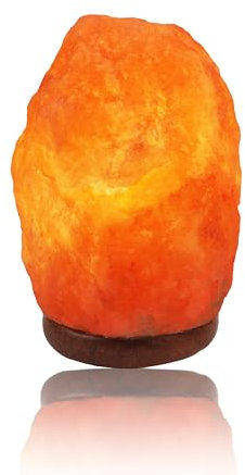 H HANSEL HOME Lámpara de Sal Natural del Himalaya, 4-6kg, 100% Natural, con Cable y Bombilla Incluida, Base de Madera – Lámpara de Sal para un Ambiente Relajante y Saludable