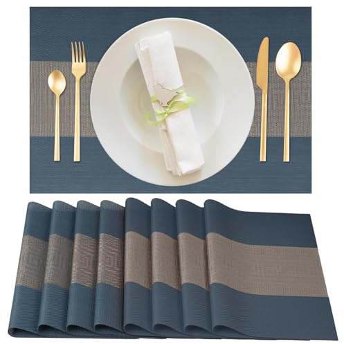 Gucass Lot de 8 Sets de Table Lavable, Sets Table Plastique PVC, Tissé Lavable Napperons Résistant à Chaleur Antidérapant, pour Cuisine Table à Manger, Facile à Nettoyer et Stocker(30x45cm, Bleu)