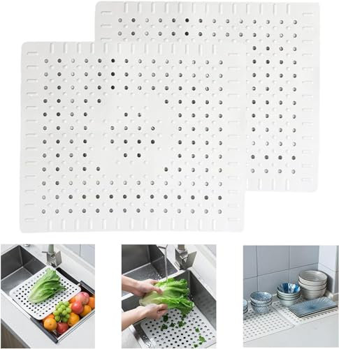 Yitobici Inserto per lavello, Tappetino Drenante, Inserto per lavello in Gomma, per Cucina e Bagno, 31 x 26 cm, Confezione da 2 (Grigio)