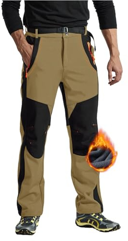 Rdruko Pantalon de ski pour homme - Imperméable - En softshell - Coupe-vent - Pantalon de randonnée - Doublure thermique - Avec poches