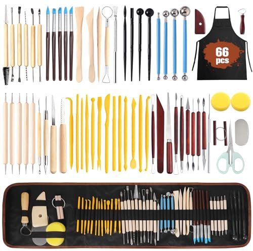 TOSUTO Modellierwerkzeug Set,66 Stück Modellier-Werkzeug Sculpting Werkzeug,Polymer Clay Werkzeuge Pottery Werkzeug-Set für DIY Kunsthandwerk,Skulptur,Anfänger,Töpfer,Clay Tools