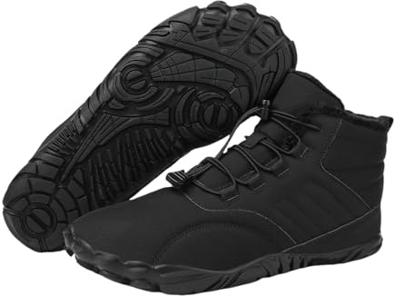 Men's & Womens Snow Boots Waterproof Warm Fur Lined Winter Hiking Boot Snow Sneakers Slip On Barefoot Shoes Wide Toe Box Shoes Zero Drop Shoes Men Women Ankle Booties Unisex Outdoor Shoes B-Black