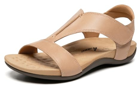 Athlefit Orthopedic Arch Support Sandals for Women Walking Orthotic Beach Nude Sandals With Adjustable Strap Size 8.5