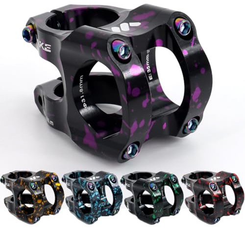 CYSKY 31,8 Potence de vélo 35mm Potence VTT Courte Collier de Guidon Ultra-léger en Alliage d'aluminium CNC 35mm pour VTT, vélo de Route, DH, Gravel, BMX (Noir+Violet)