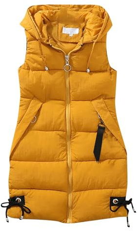 cfpqv Chaleco acolchado para mujer largo, chaleco de plumón sin mangas, chaqueta de invierno, chaleco acolchado con capucha, chaqueta de transición, chaleco largo de invierno cálido con capucha