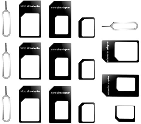 Cozy Inviting 4 Set Tarjeta SIM Adaptador Kit, 4 en 1 Adaptador de Tarjeta SIM, nanoSIM y MicroSIM, Convertidor de Tarjeta SIM, con Pin de expulsión SIM, para Teléfonos Inteligentes