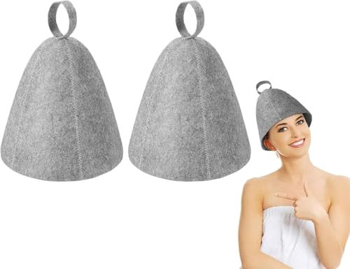 Heanvmyss Chapeau Sauna en Feutre,2 Pièces Bonnet de Sauna,Anti-Chaleur Casquette de Sauna,Bonnet Amusant,Accessoire de Sauna pour Homme Femme Bain Vapeur Spas(Gris)