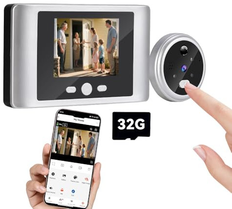 iTenen 200 PC Judas Numérique Wifi 3.0 MP,Vidéo Judas Sans Fil Sonnette avec MicroSD de 32 Go,2 000 mAh, Audio Bidirectionnel, Alarme en temps réel au téléphone portable, Détection Humanoïdes AI