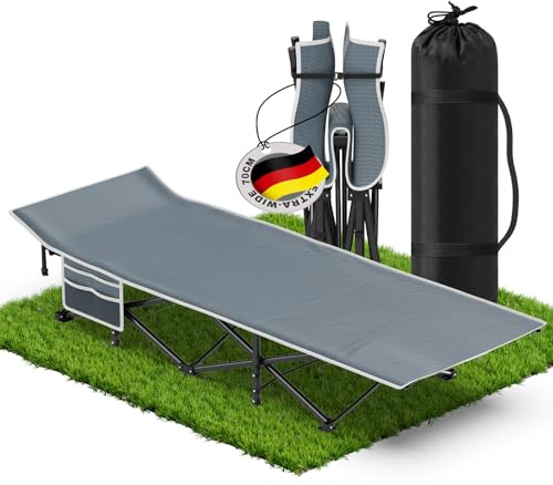 Kidsgiggz Lit de Camping Pliant 1 Personne, lit de Camp Pliable 190x70x35cm, lit de pêche avec Poche latérale et Sac de Transport, léger, pour extérieur Intérieur, Voyage, Plage, Jardin, Bureau, Gris