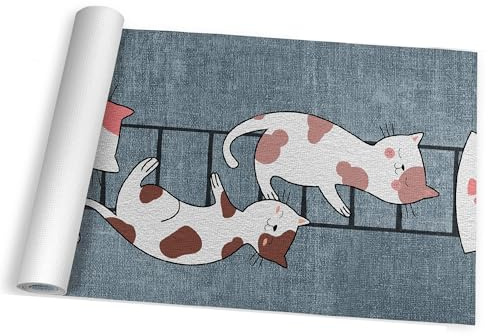 Exma Alfombra Cocina de Vinilo Lavable Antideslizante Resistente Fácil de Limpiar Vinilica Cocina Diseño Elegante | Alfombras de Habitacion Multiusos | Suelo Vinilico para Pasillo - Gatos Infantil