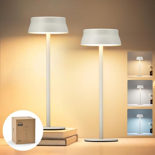 Philips Tischlampe Kabellose 2 Stück, Portable LED Akku Tischleuchte mit 2 stufig höhenverstellbar, Touch Stufenlos Dimmbar Nachtlicht, Wasserdicht für Schlafzimmer, Weiß